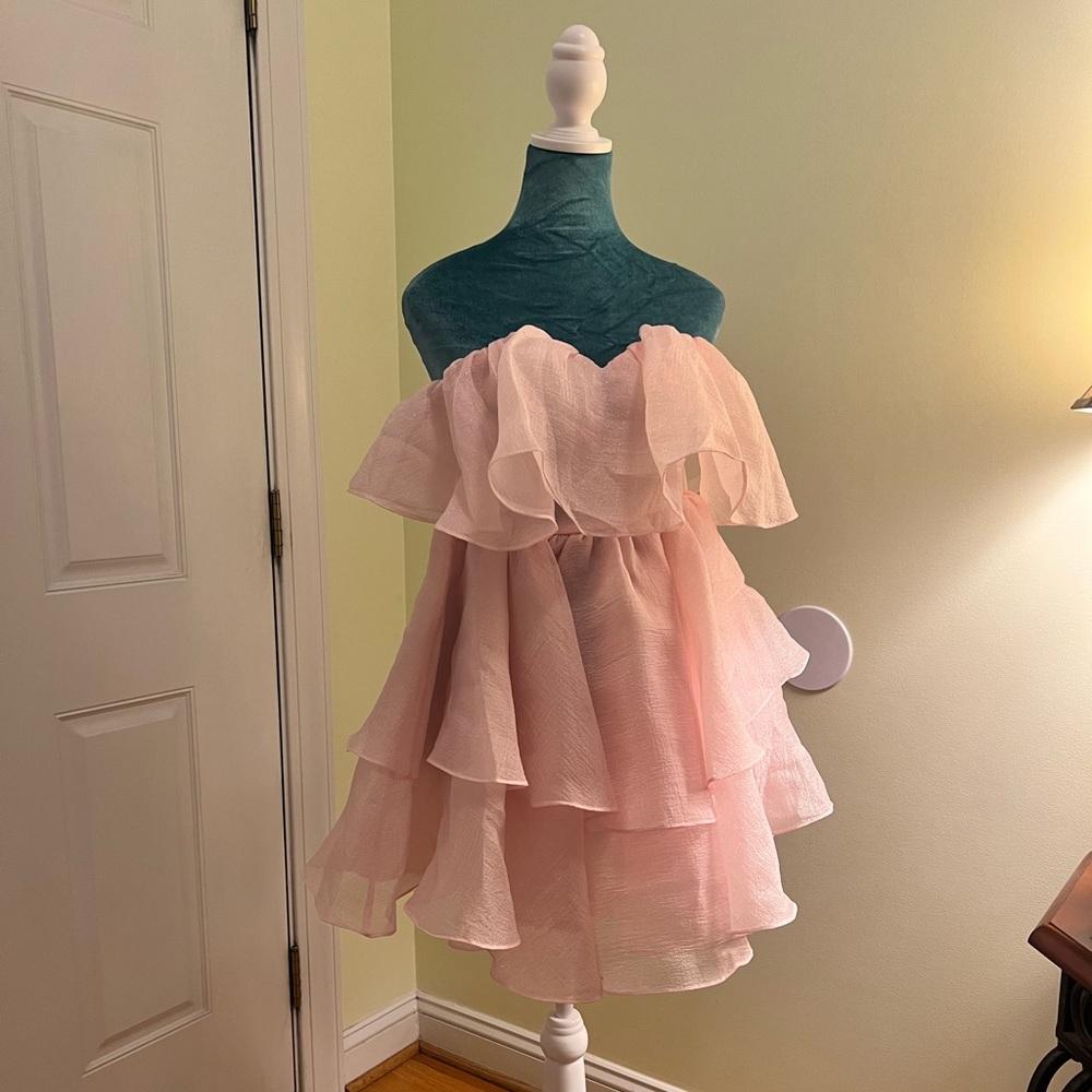 Pink tiered ruffle ASOS cocktail mini dress